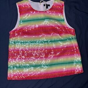 Colorful Sequin Striped Sleeveless Top – Rainbow Sparkle Party Tank